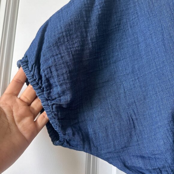 Mango Puffed-Sleeve Cotton denim Cropped Top Night Blue Chambray XS - Picture 4 of 12